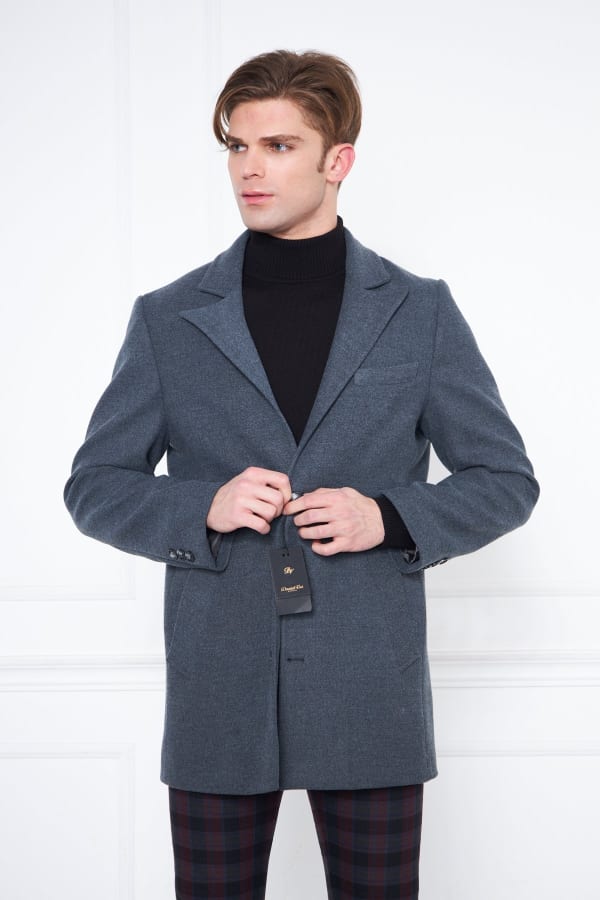 Erkek Antrasit Slim Fit Sivri Yaka Düğmeli Kaban — 1