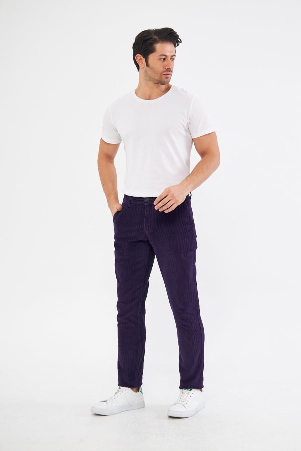 Kadife Yandan Cepli Mor Regular Fit Erkek Pantolon — 2