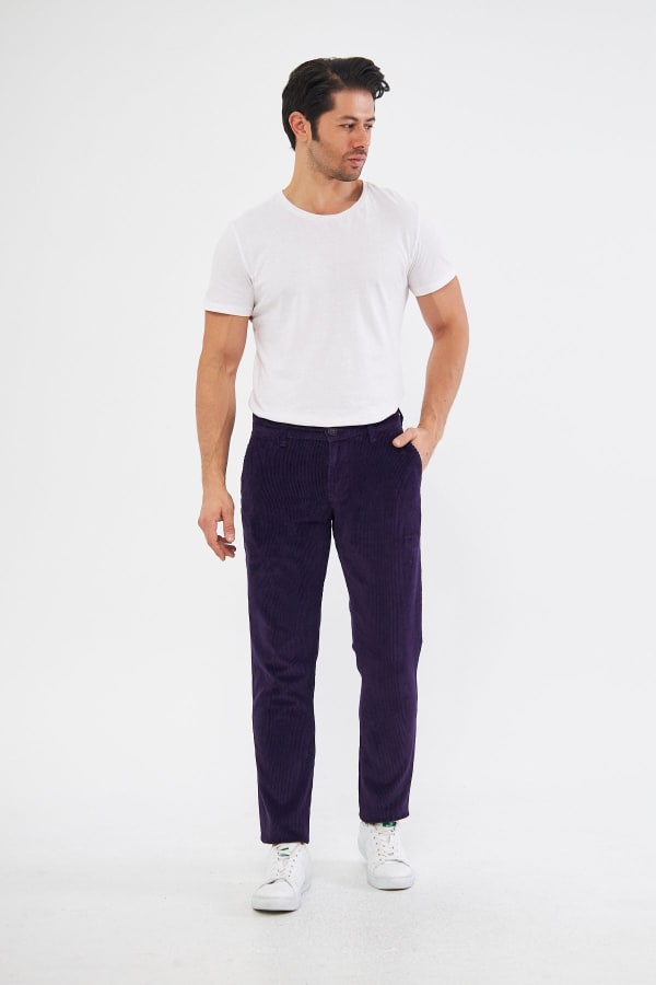 Kadife Yandan Cepli Mor Regular Fit Erkek Pantolon — 3