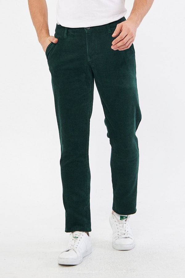 Kadife Yandan Cepli Yeşil Regular Fit Erkek Pantolon — 1