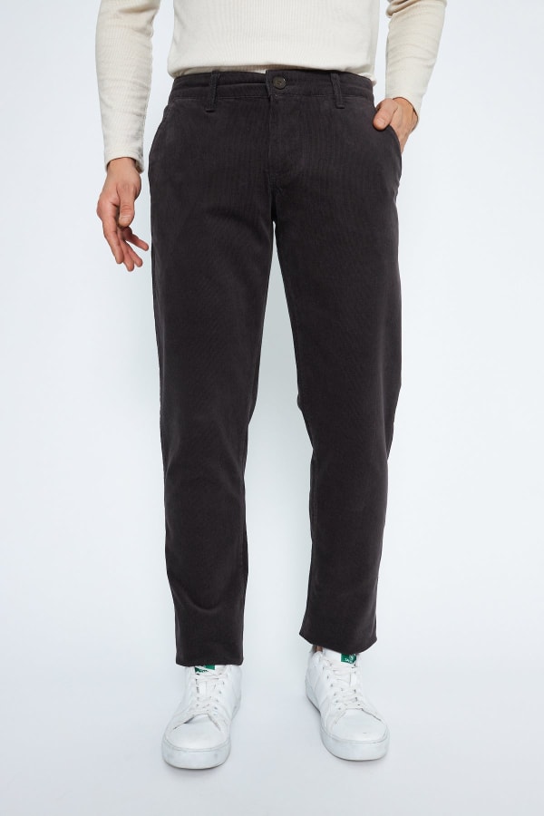 Kadife Yandan Cepli Antrasit Regular Fit Erkek Pamuklu Pantolon — 1