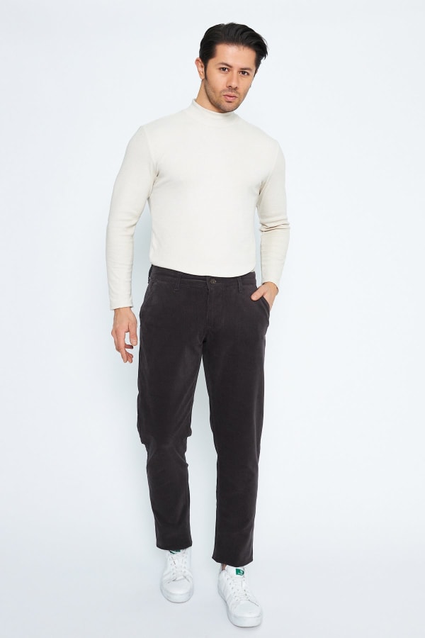 Kadife Yandan Cepli Antrasit Regular Fit Erkek Pamuklu Pantolon — 3