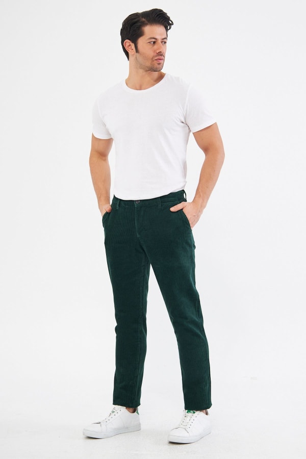 Kadife Yandan Cepli Yeşil Regular Fit Erkek Pantolon — 2