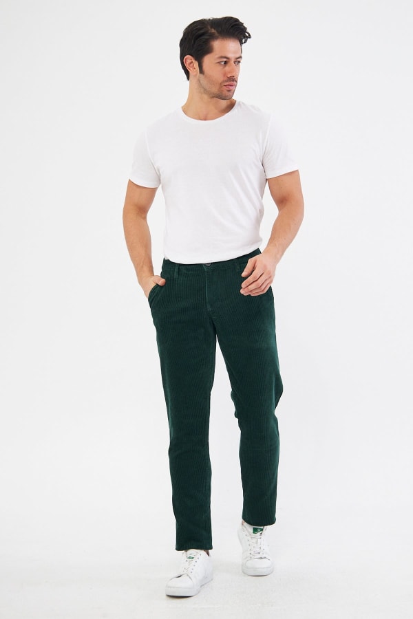 Kadife Yandan Cepli Yeşil Regular Fit Erkek Pantolon — 3