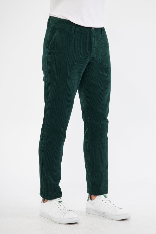 Kadife Yandan Cepli Yeşil Regular Fit Erkek Pantolon — 5