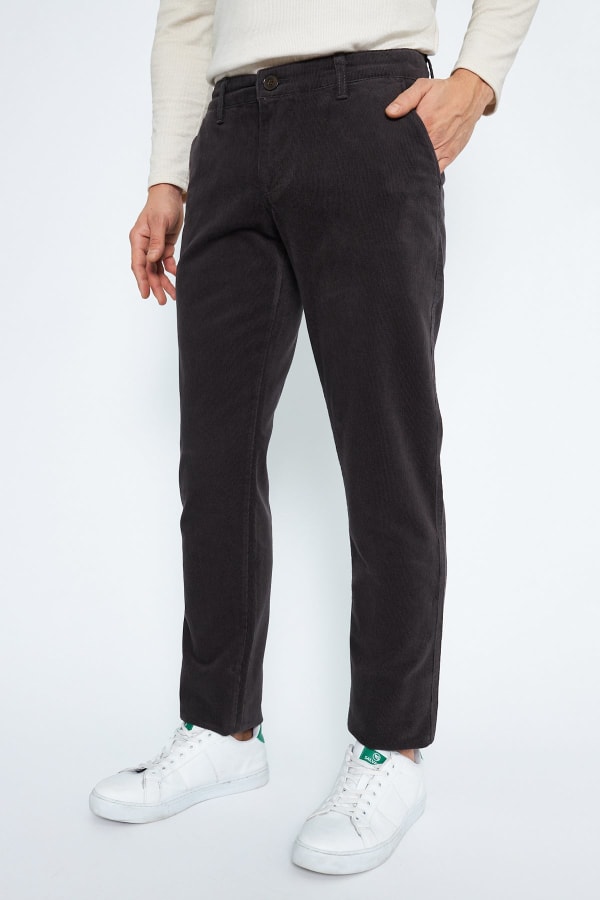 Kadife Yandan Cepli Antrasit Regular Fit Erkek Pamuklu Pantolon — 4