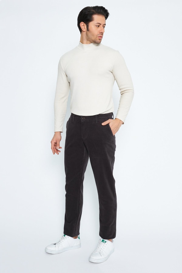 Kadife Yandan Cepli Antrasit Regular Fit Erkek Pamuklu Pantolon — 8