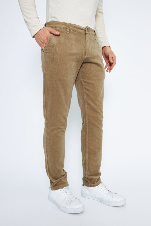 Kadife Yandan Cepli Bej Regular Fit Erkek Pamuklu Pantolon — 4