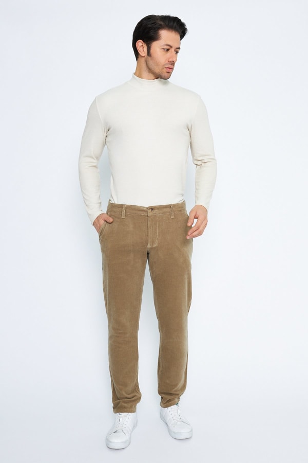 Kadife Yandan Cepli Bej Regular Fit Erkek Pamuklu Pantolon — 8