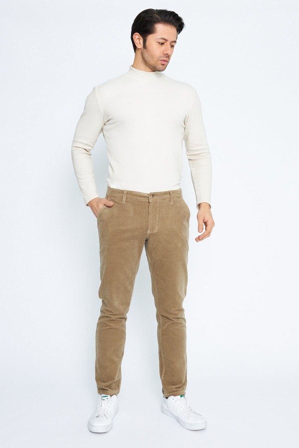 Kadife Yandan Cepli Bej Regular Fit Erkek Pamuklu Pantolon — 9