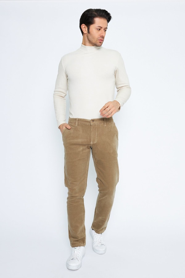Kadife Yandan Cepli Bej Regular Fit Erkek Pamuklu Pantolon — 10