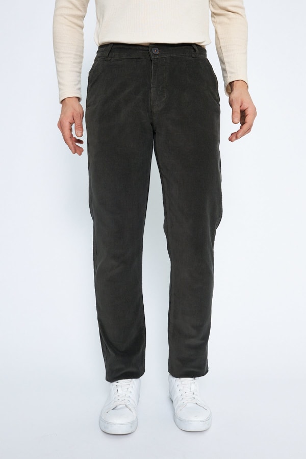 Kadife Yandan Cepli Haki Regular Fit Erkek Pamuklu Pantolon — 1
