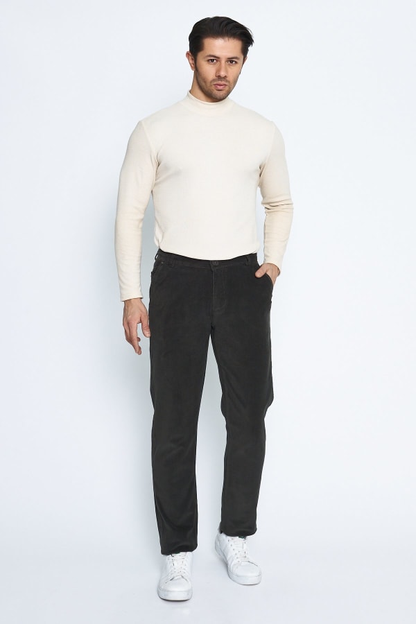 Kadife Yandan Cepli Haki Regular Fit Erkek Pamuklu Pantolon — 2