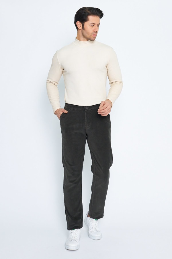 Kadife Yandan Cepli Haki Regular Fit Erkek Pamuklu Pantolon — 3