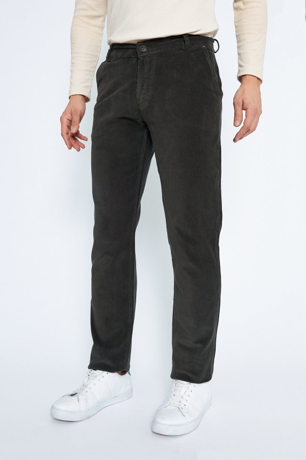 Kadife Yandan Cepli Haki Regular Fit Erkek Pamuklu Pantolon — 4