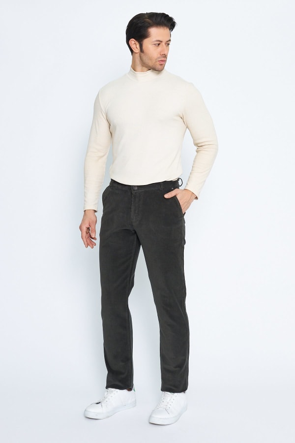 Kadife Yandan Cepli Haki Regular Fit Erkek Pamuklu Pantolon — 8