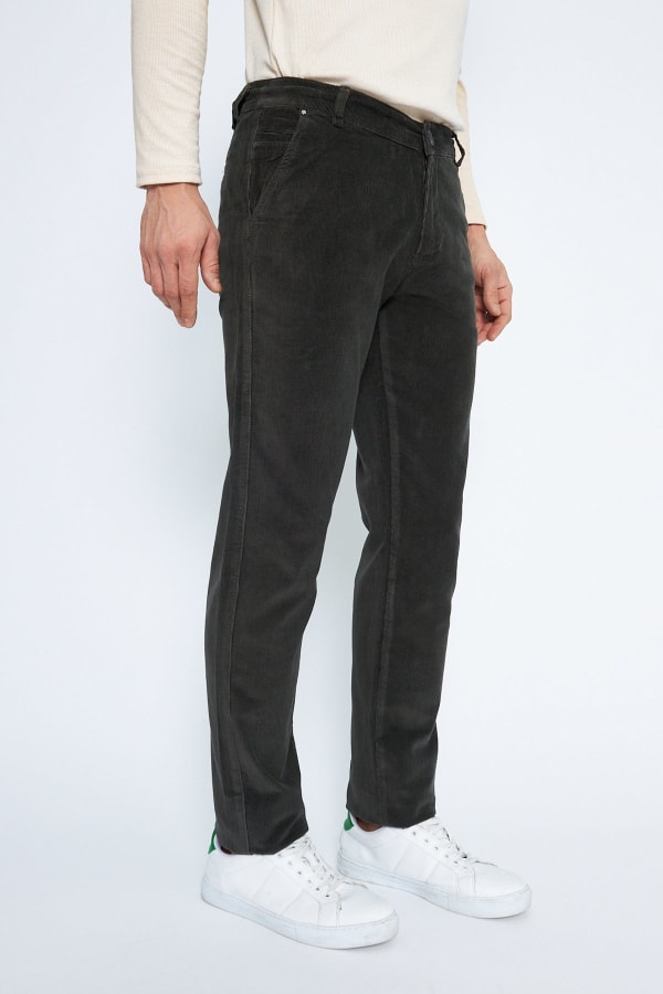 Kadife Yandan Cepli Haki Regular Fit Erkek Pamuklu Pantolon — 9