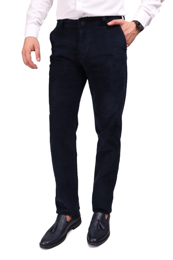Kadife Yandan Cepli Lacivert Regular Fit Erkek Pamuklu Pantolon — 1