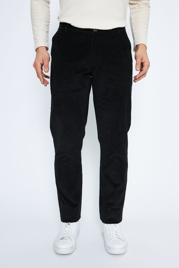 Kadife Yandan Cepli Siyah Regular Fit Erkek Pamuklu Pantolon — 1
