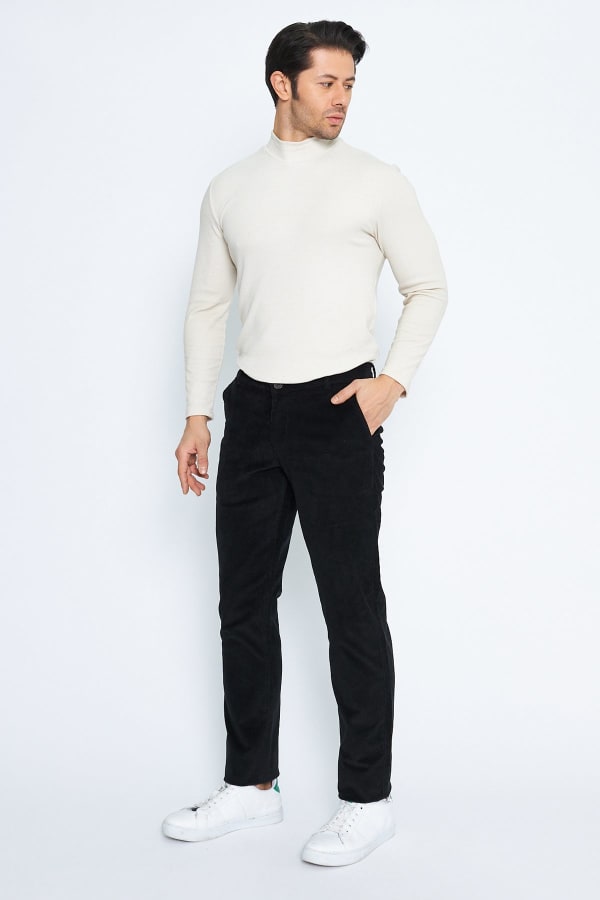 Kadife Yandan Cepli Siyah Regular Fit Erkek Pamuklu Pantolon — 2