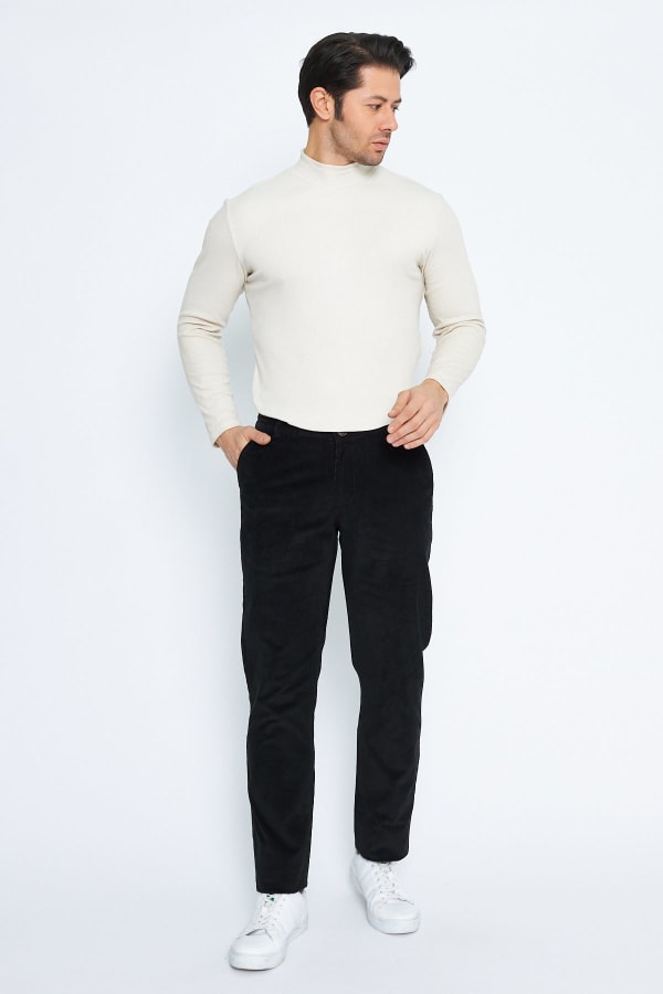 Kadife Yandan Cepli Siyah Regular Fit Erkek Pamuklu Pantolon — 3