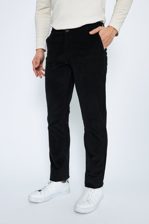 Kadife Yandan Cepli Siyah Regular Fit Erkek Pamuklu Pantolon — 4
