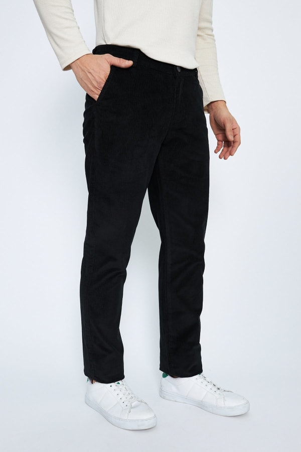 Kadife Yandan Cepli Siyah Regular Fit Erkek Pamuklu Pantolon — 5