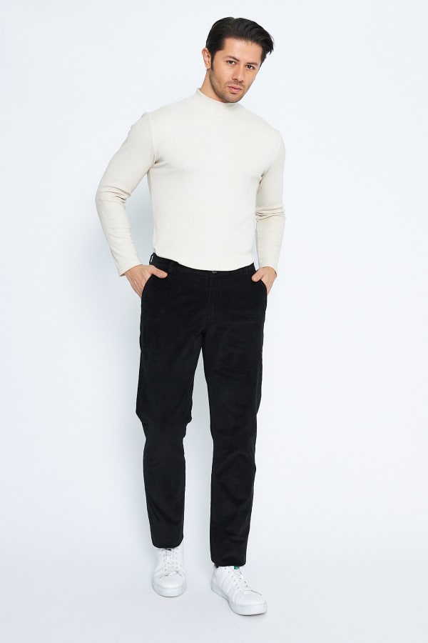 Kadife Yandan Cepli Siyah Regular Fit Erkek Pamuklu Pantolon — 10