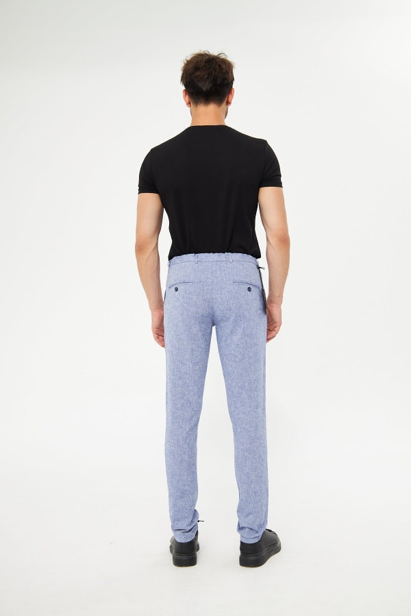 %100 Keten Beli Lastikli Koyu Lacivert Pantolon — 6