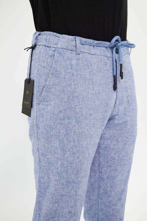 %100 Keten Beli Lastikli Koyu Lacivert Pantolon — 7