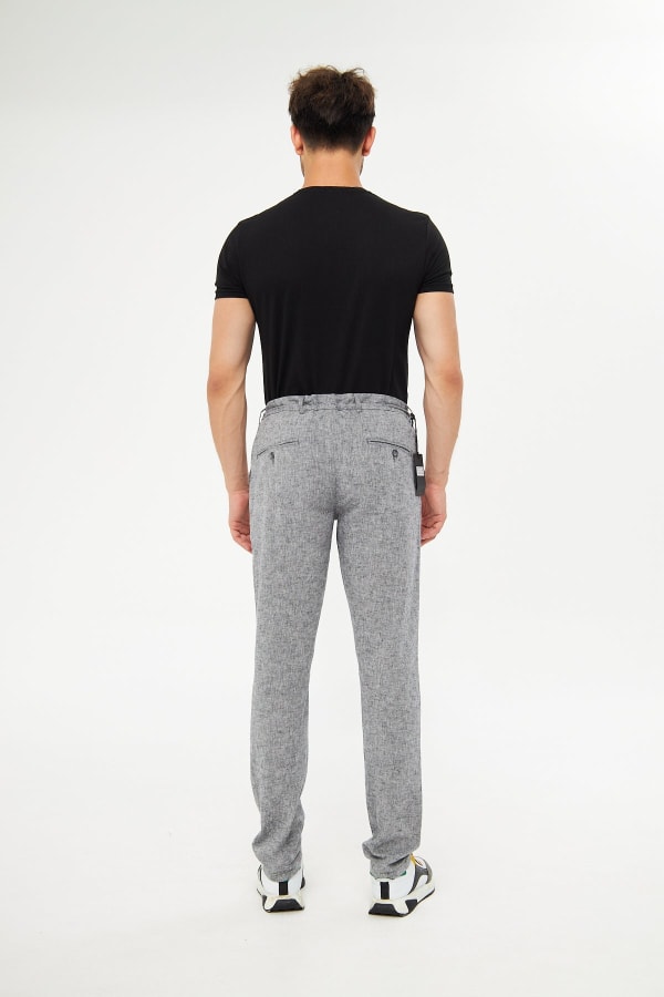 %100 Keten Beli Lastikli Siyah Pantolon — 3