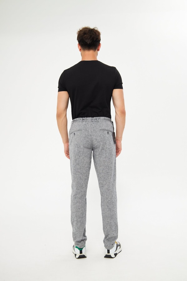 %100 Keten Beli Lastikli Siyah Pantolon — 7