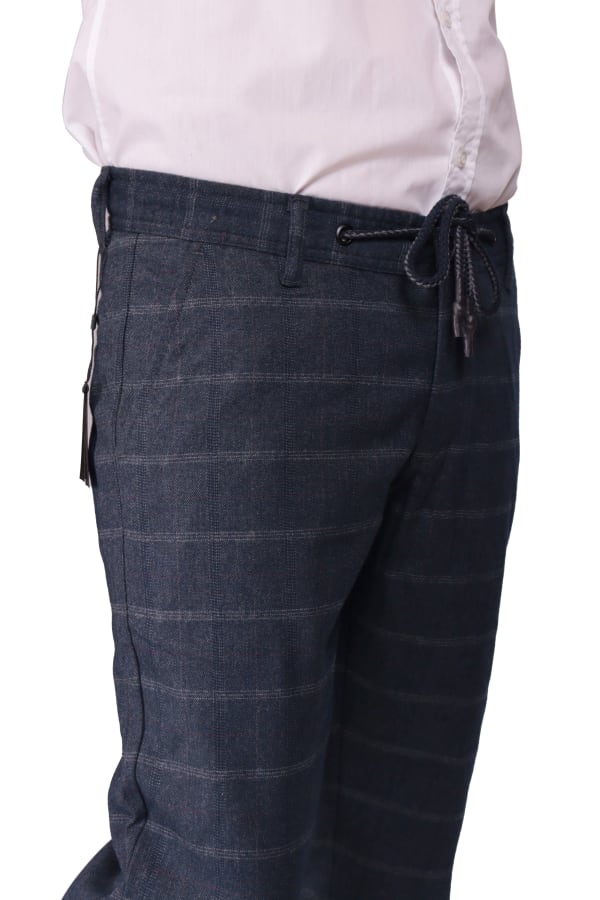 Erkek Kareli Lacivert Lastikli Yumuşak Kumaşlı Pantolon — 5