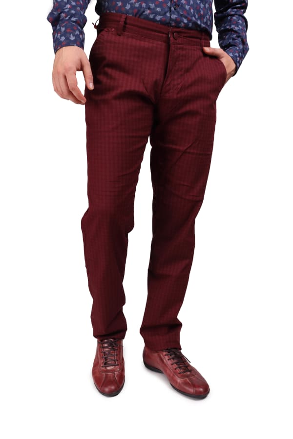 Erkek Bordo Pamuklu Slim Fit Pantolon — 1