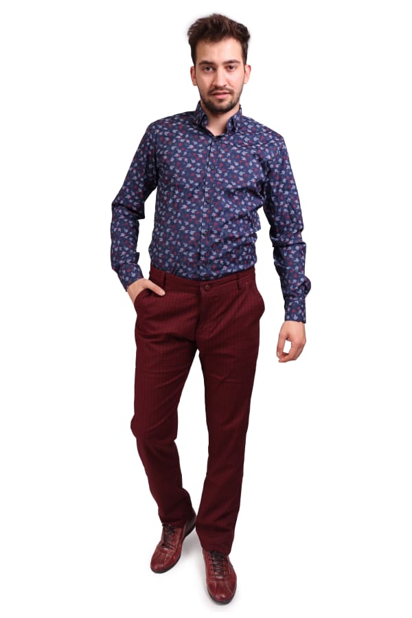 Erkek Bordo Pamuklu Slim Fit Pantolon — 2