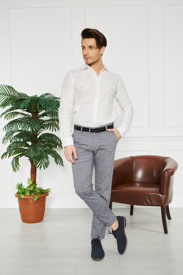 Erkek Kareli Gri Slim Fit Pantolon — 2