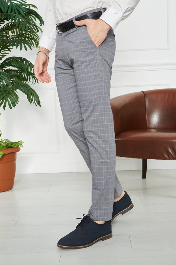 Erkek Kareli Gri Slim Fit Pantolon — 5