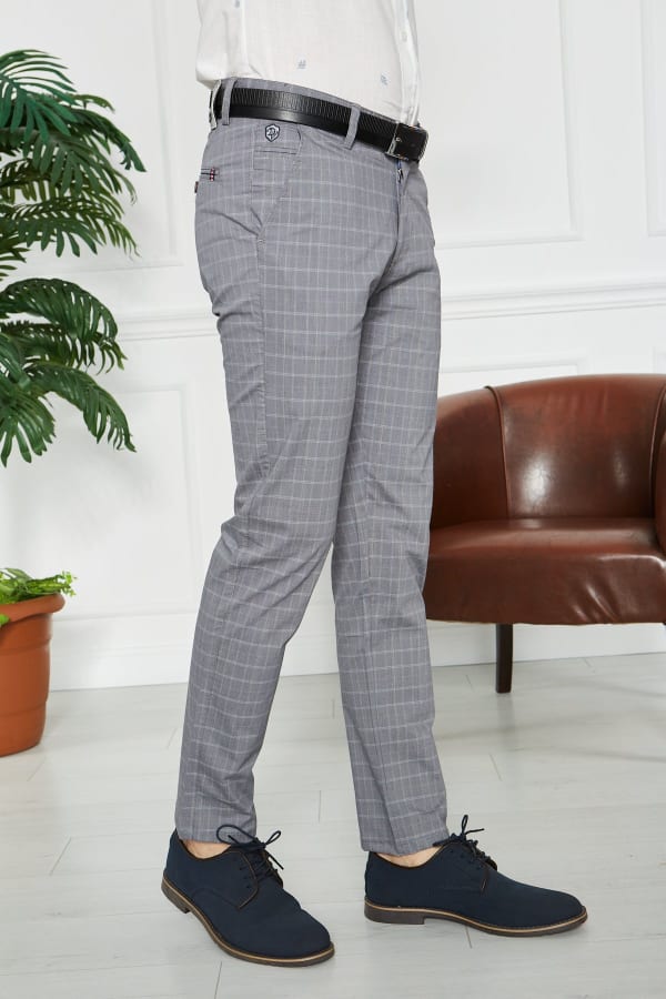 Erkek Kareli Gri Slim Fit Pantolon — 6
