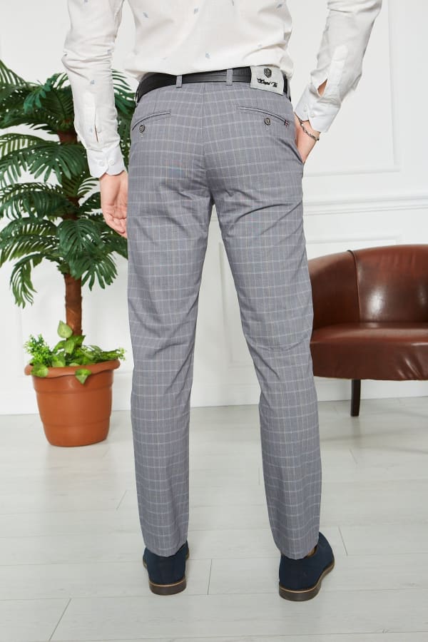 Erkek Kareli Gri Slim Fit Pantolon — 7