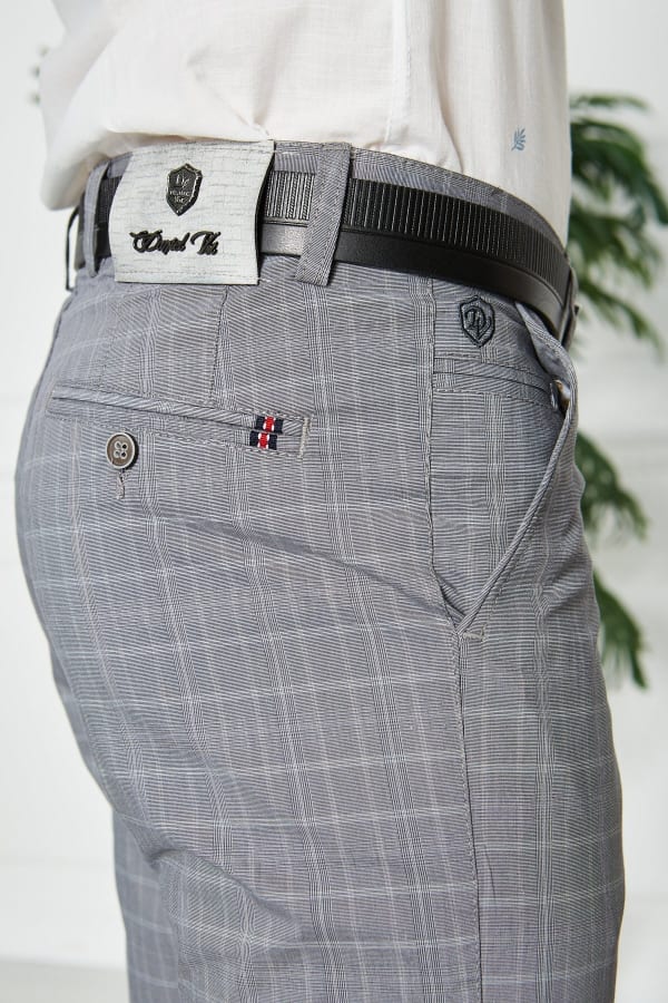 Erkek Kareli Gri Slim Fit Pantolon — 8