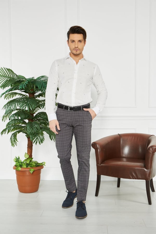 Erkek Kareli Siyah Slim Fit Pantolon — 5
