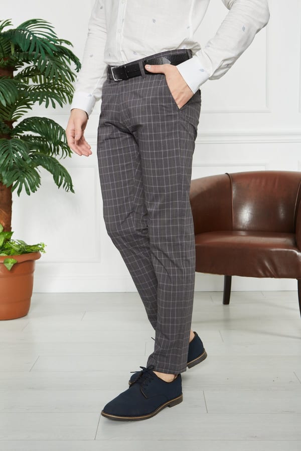 Erkek Kareli Siyah Slim Fit Pantolon — 6