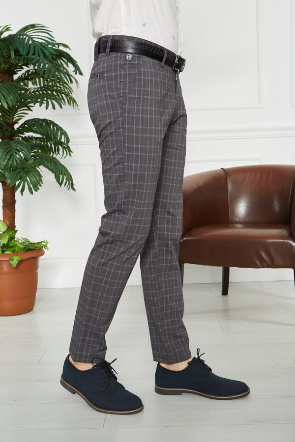 Erkek Kareli Siyah Slim Fit Pantolon — 7