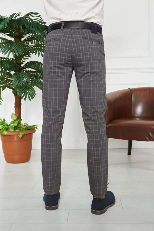 Erkek Kareli Siyah Slim Fit Pantolon — 8