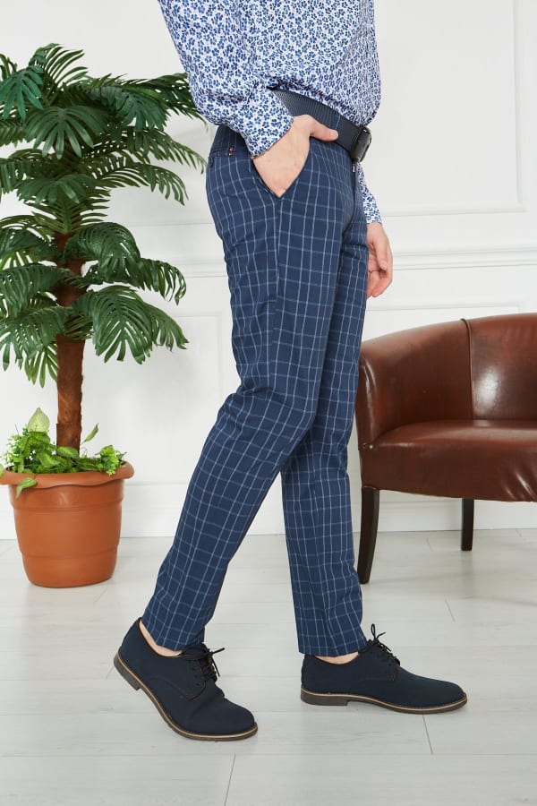 Erkek Kareli Lacivert Slim Fit Pantolon — 6