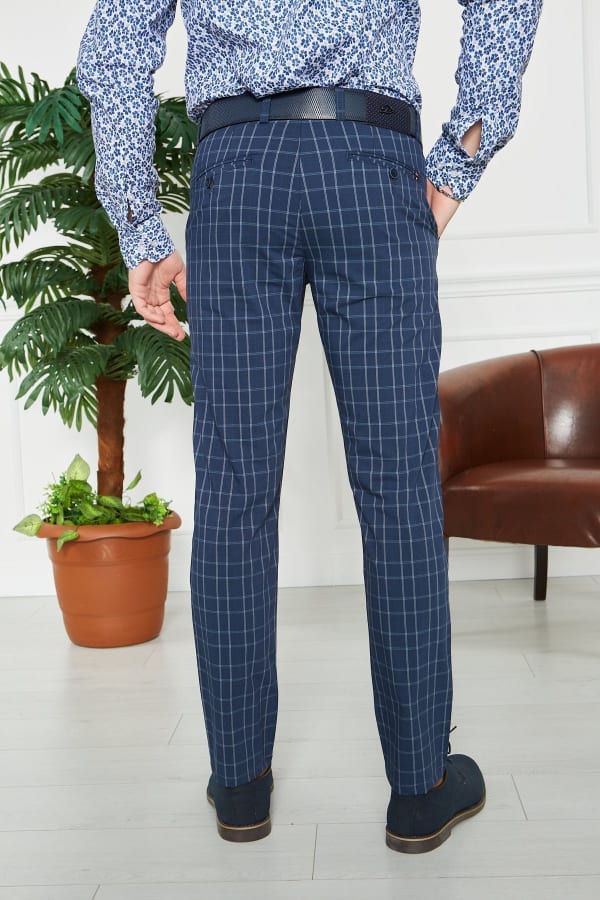 Erkek Kareli Lacivert Slim Fit Pantolon — 7