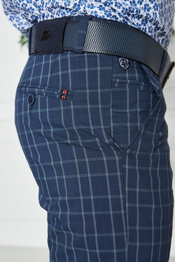 Erkek Kareli Lacivert Slim Fit Pantolon — 8