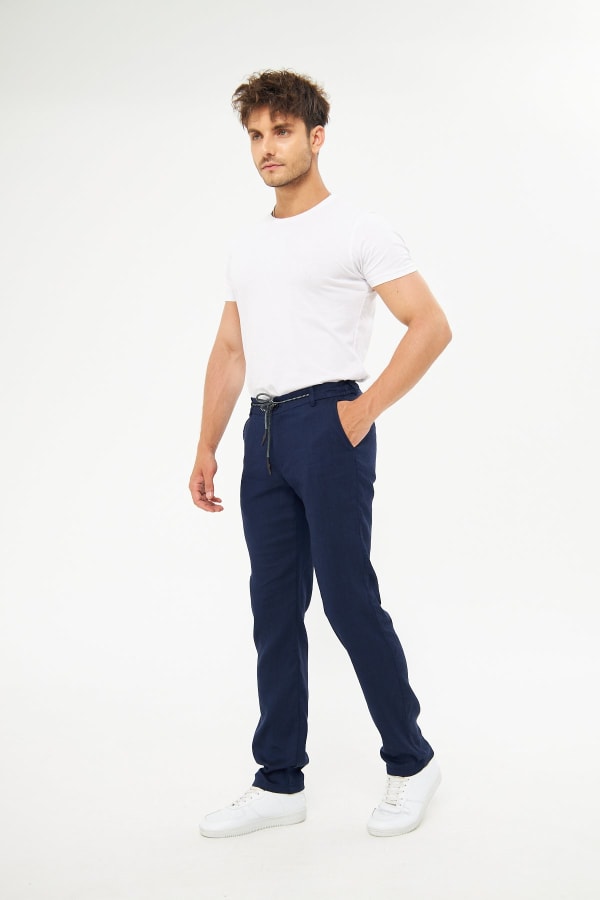 Yazlık Beli Lastikli Açık Lacivert Pantolon — 2