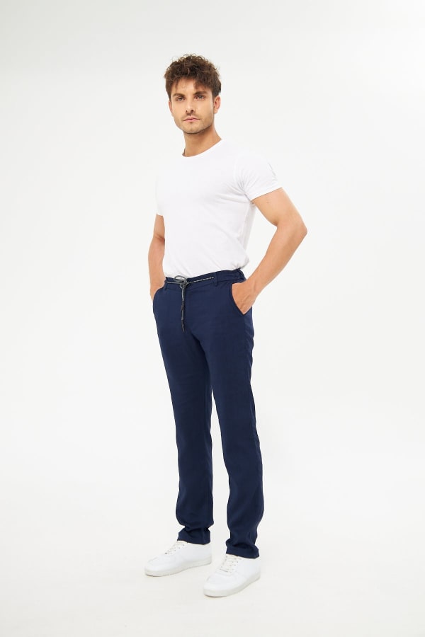 Yazlık Beli Lastikli Açık Lacivert Pantolon — 5