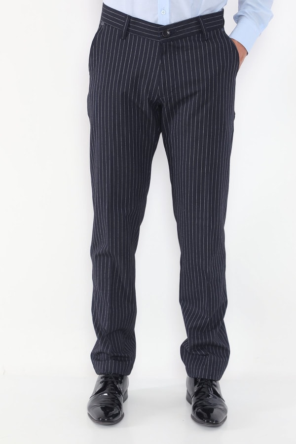 Çizgili Açık Lacivert Regular Fit Pamuklu Erkek Pantolon — 1